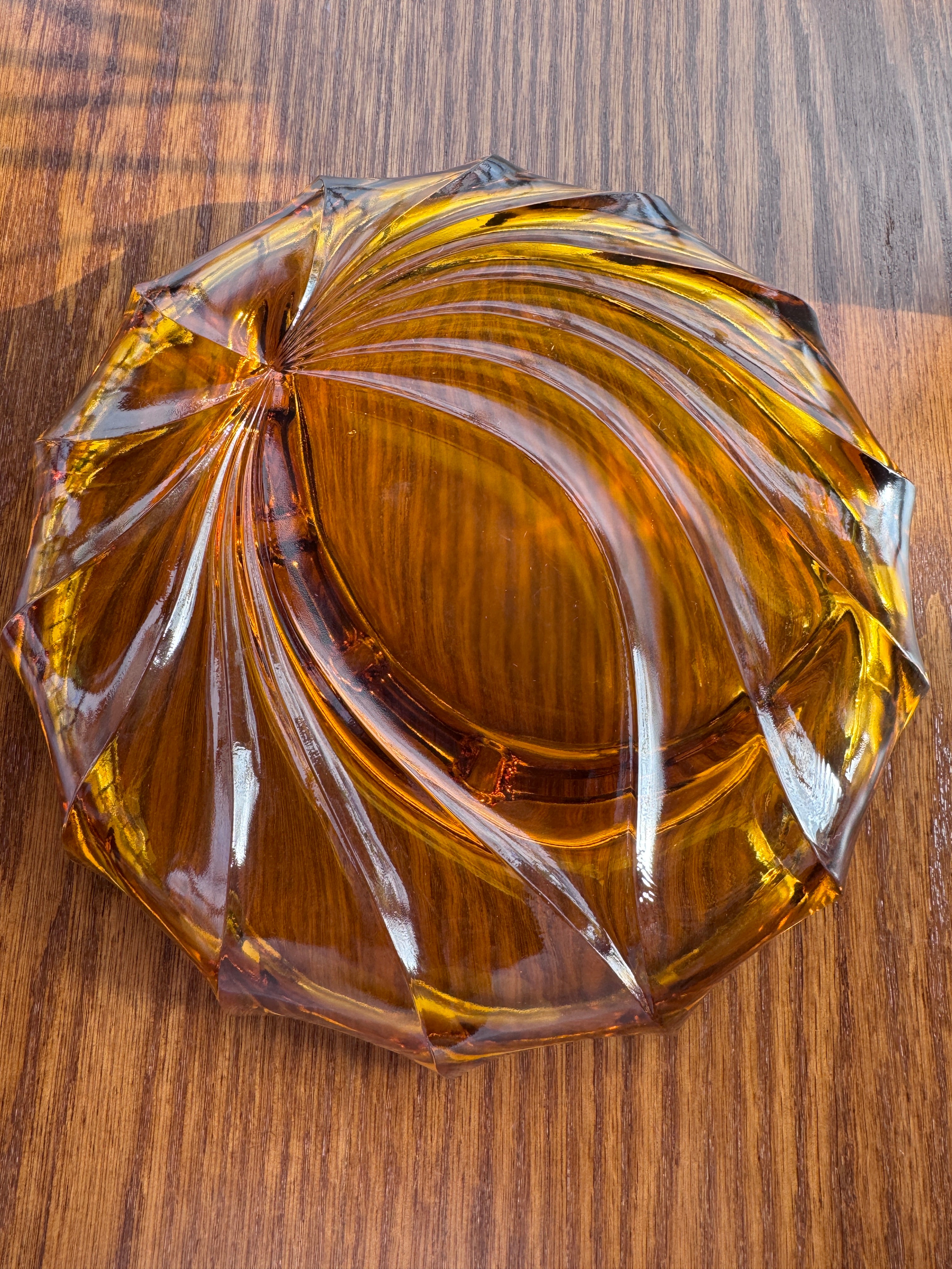 Amber Glass Swirl Ashtray