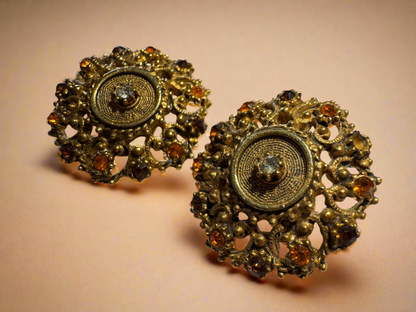 Vintage Florenza Filigree Style Gold Toned Earrings