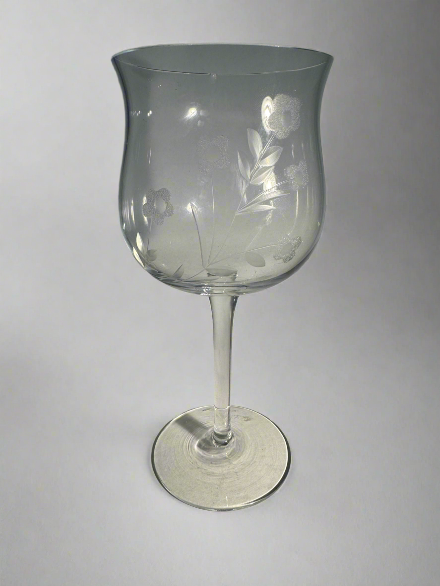 Floral Etched Wine Glass