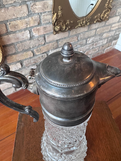 Vintage Glass Pitcher w/ Silver Plated Top & Handle