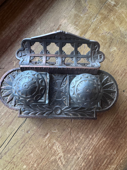 Antique Cast-Iron & Copper Double Inkwell