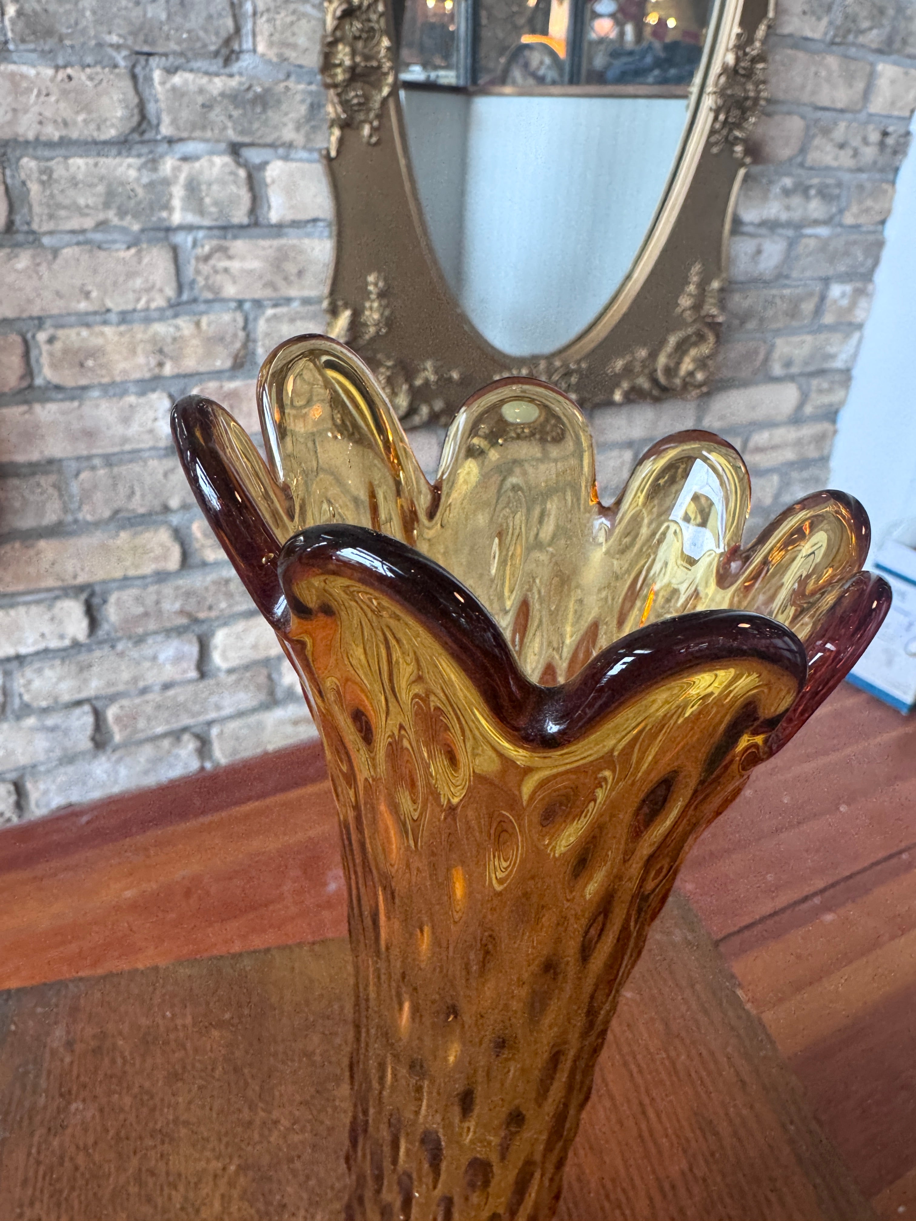 MCM Amber Hobnail Swung Glass Vase