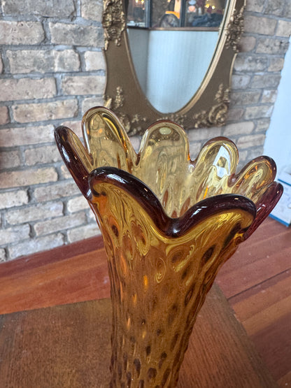 MCM Amber Hobnail Swung Glass Vase