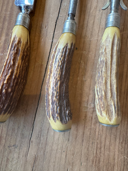 Vintage Carving Set w/ Antler Handles
