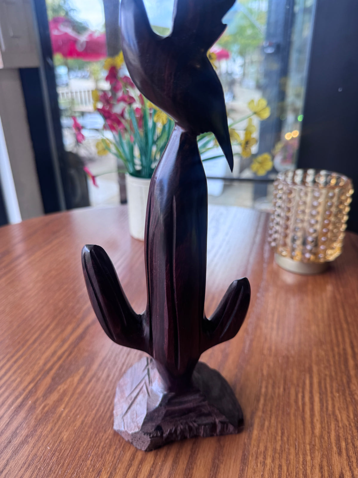 Southwestern Carved Wood Bird & Cactus