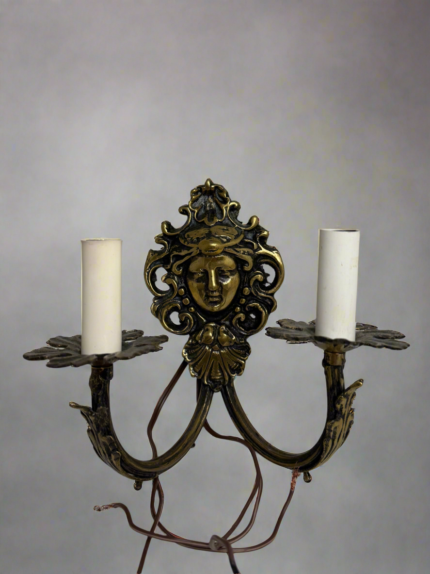 Vintage Brass Maiden Wall Sconces (Set)