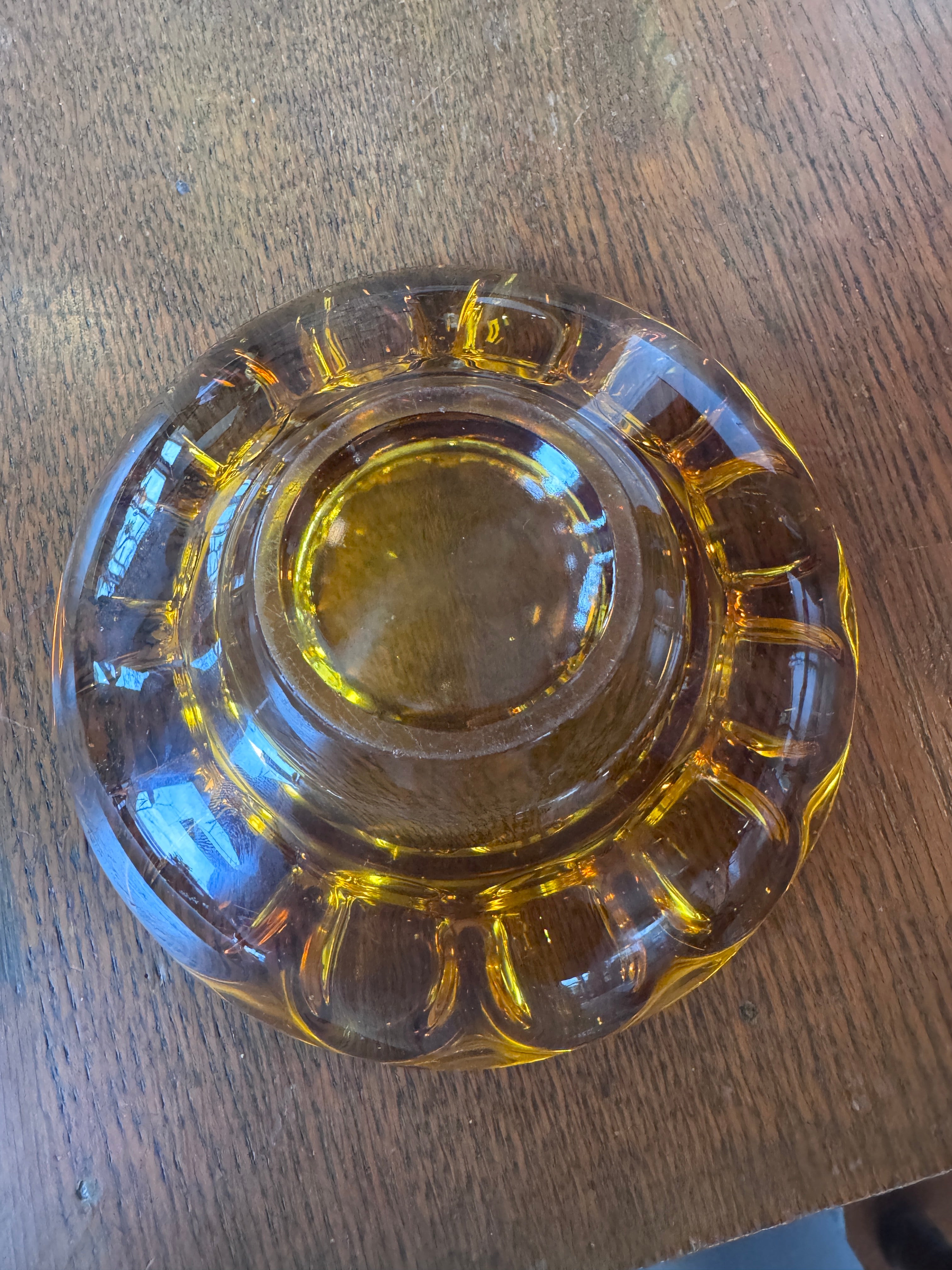 Vintage Sklo Union Heavy Amber Glass Ashtray