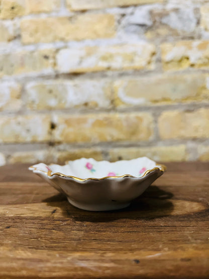 Vintage Limoges France Pink Roses and Gold Scallop Edge