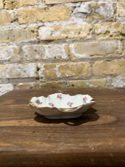 Vintage Limoges France Pink Roses and Gold Scallop Edge