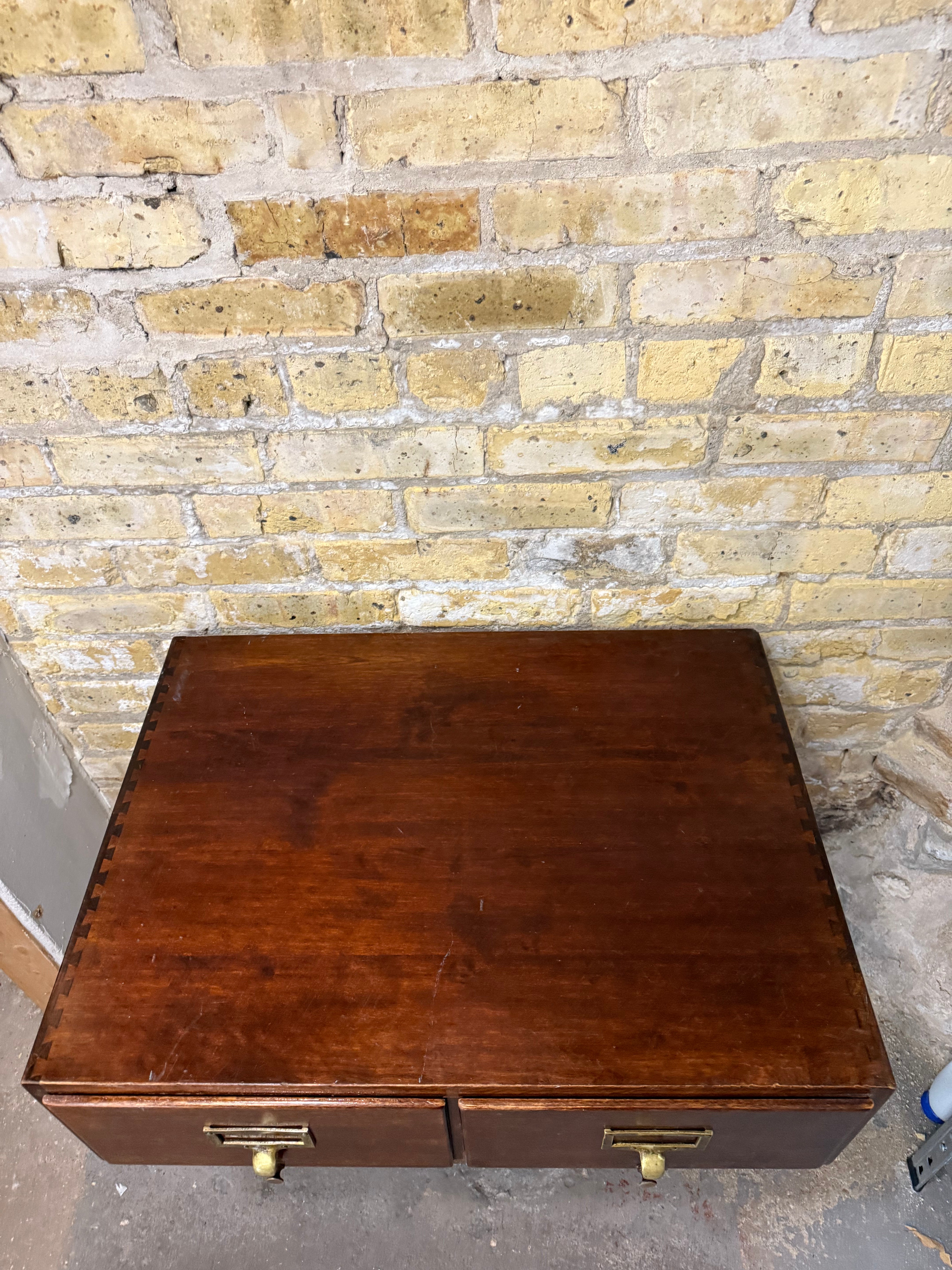 Vintage File Box Wooden 2 Drawer Storage