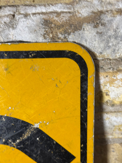 Vintage Left Curve Ahead Metal Road Sign