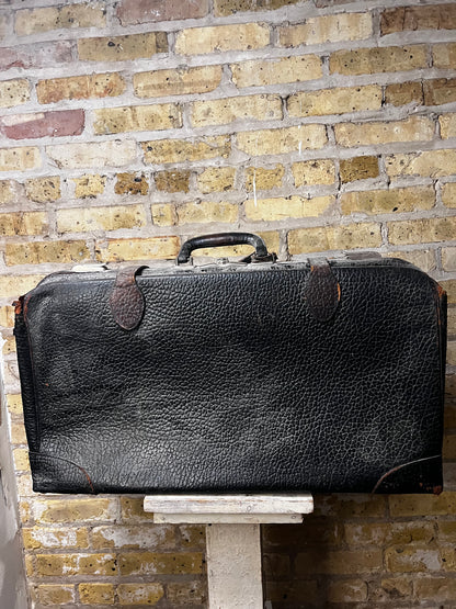 Vintage Black Leather Suitcase