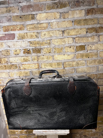 Vintage Black Leather Suitcase