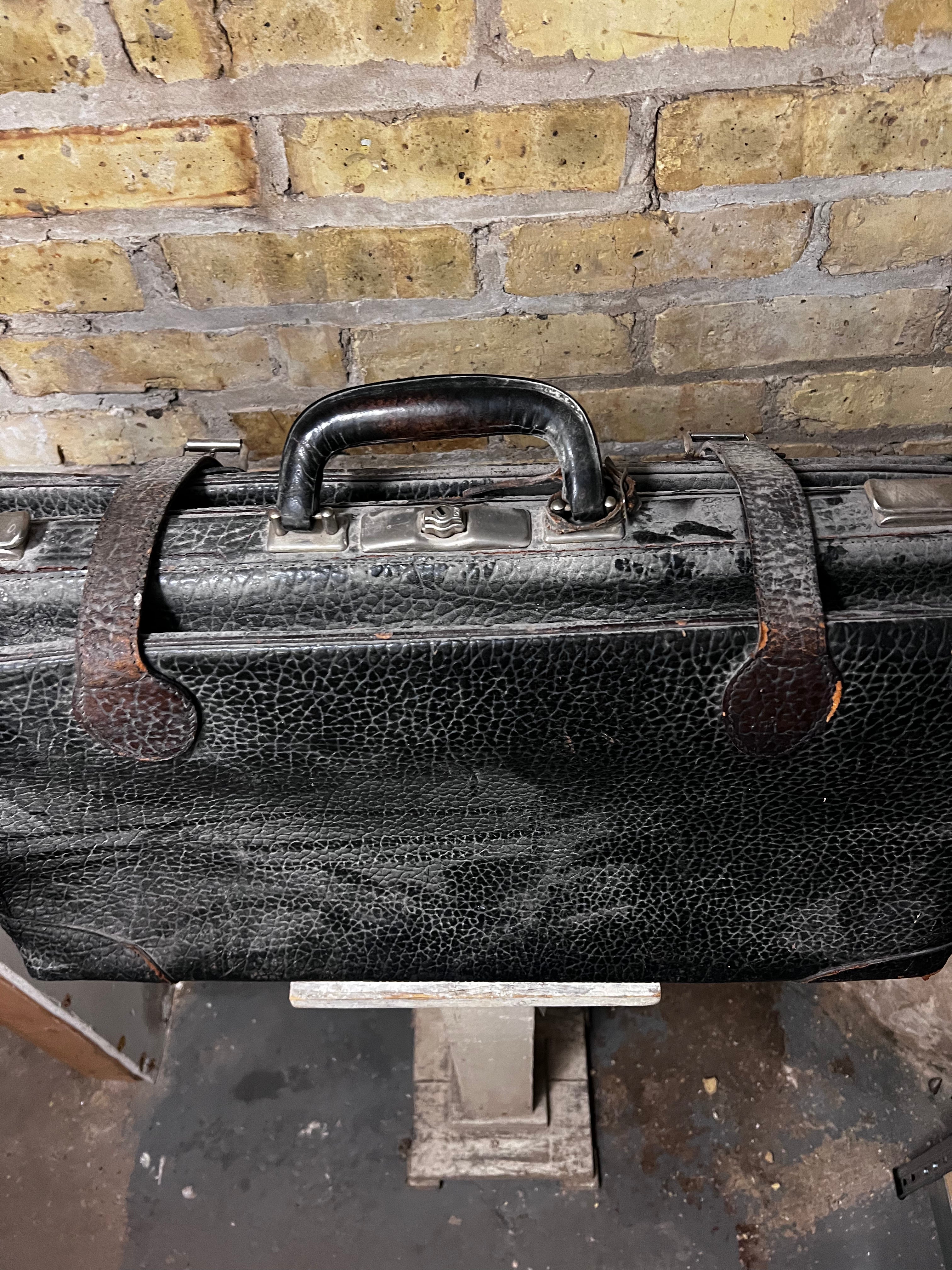 Vintage Black Leather Suitcase