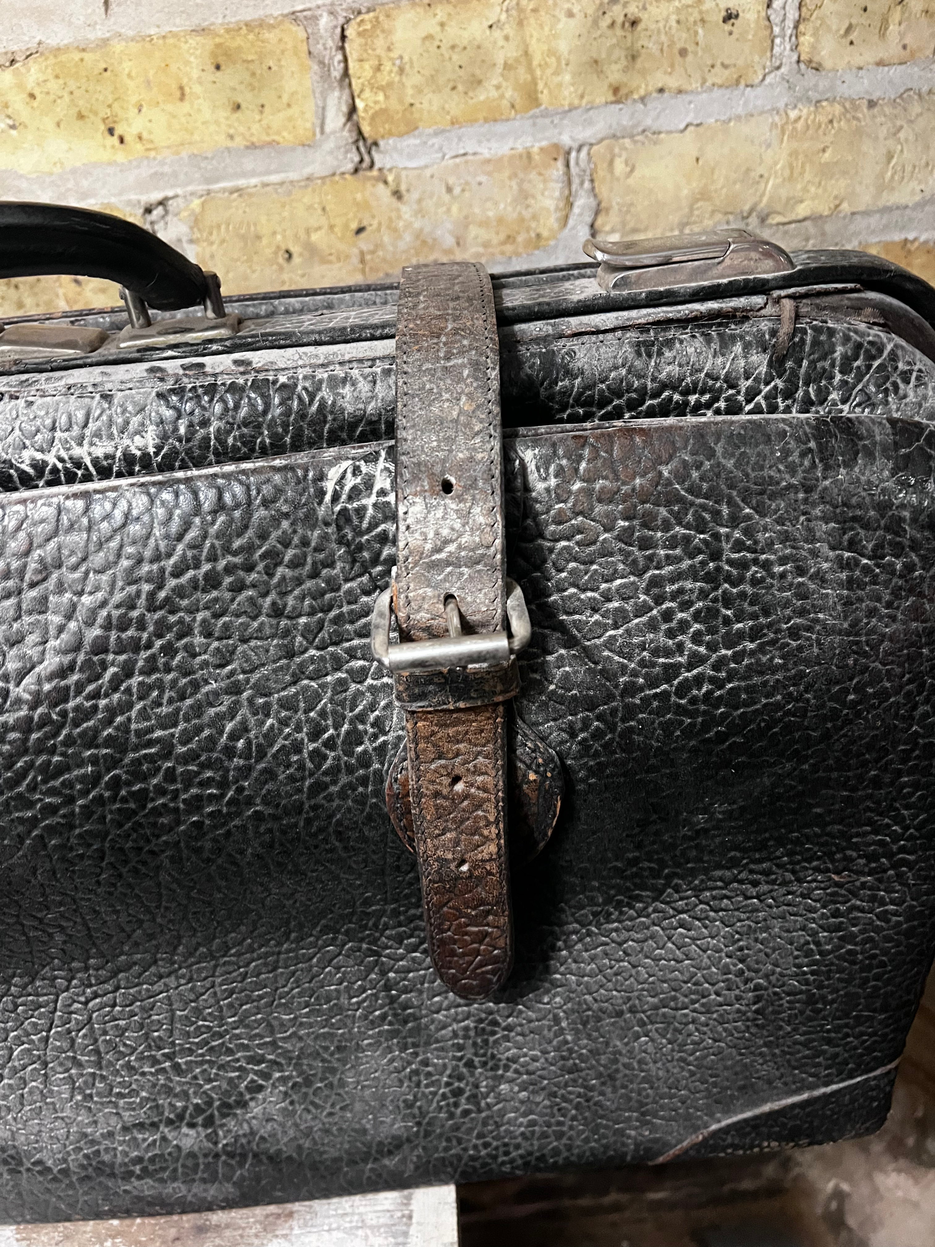 Vintage Black Leather Suitcase