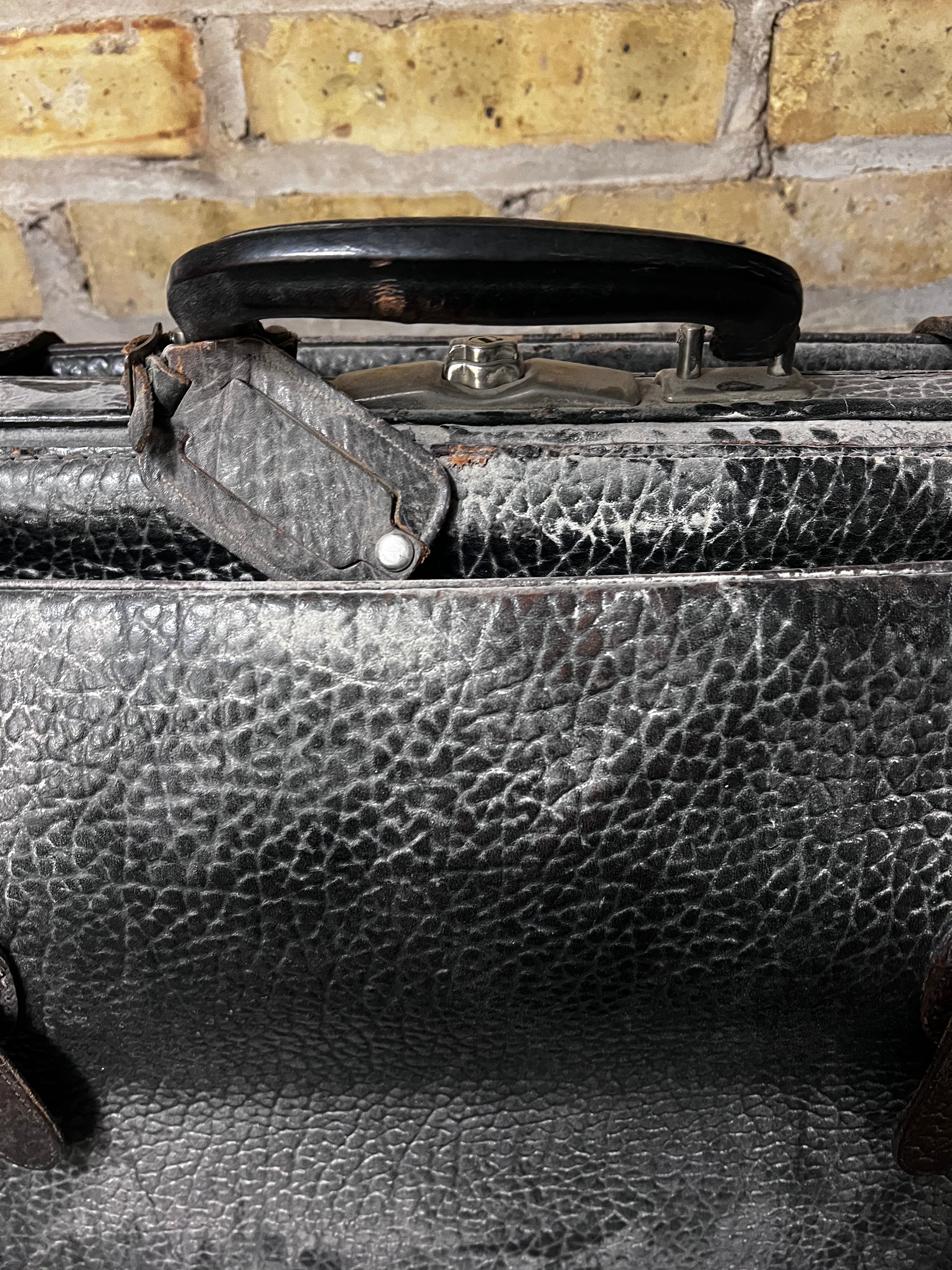 Vintage Black Leather Suitcase