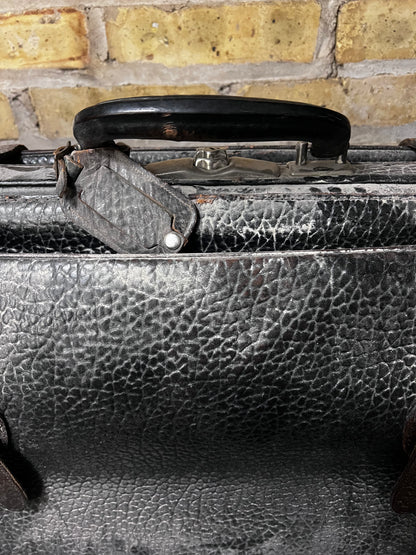 Vintage Black Leather Suitcase