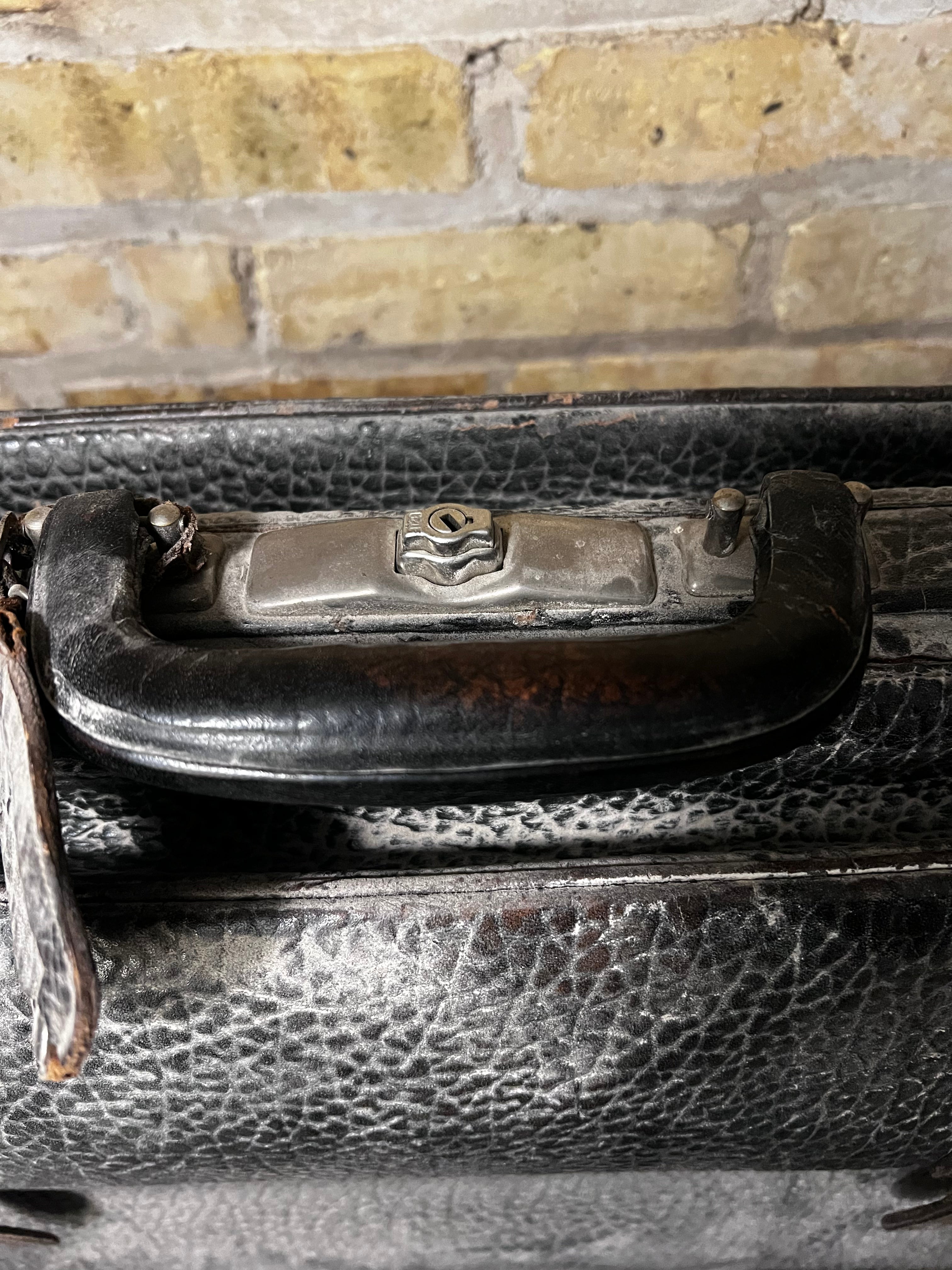 Vintage Black Leather Suitcase