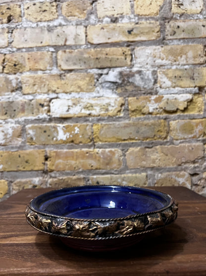 Vintage Silver Tone Bowl - Cobalt Blue