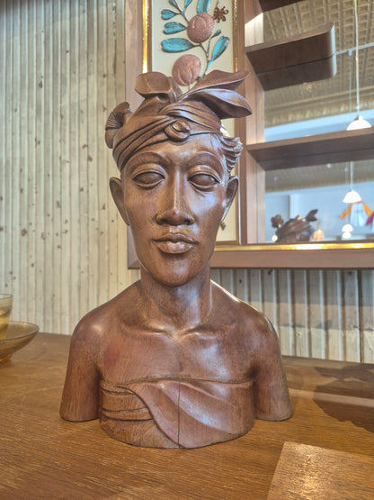 Handcarved male bust  from Bali{sold as set}